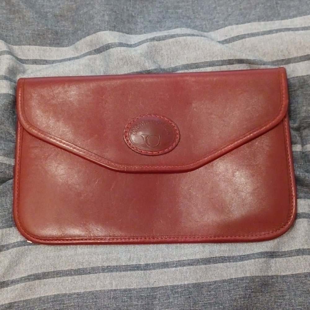 Michael Green Vintage Leather Red/Brown Envelope Clutch Purse, 10" x 6.25"